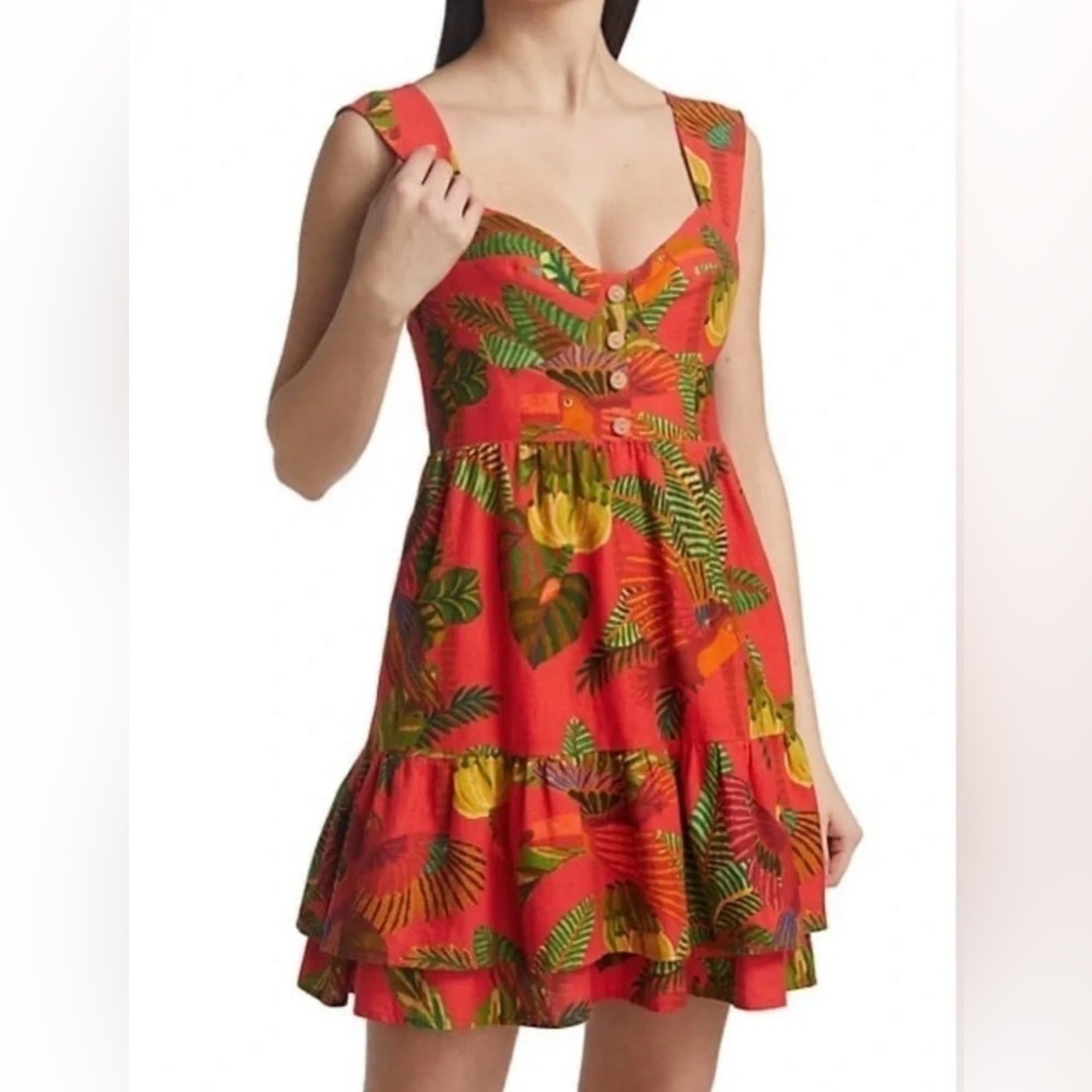 NWT Farm Rio Red Forest Bird Mini Dress Small MSRP $168